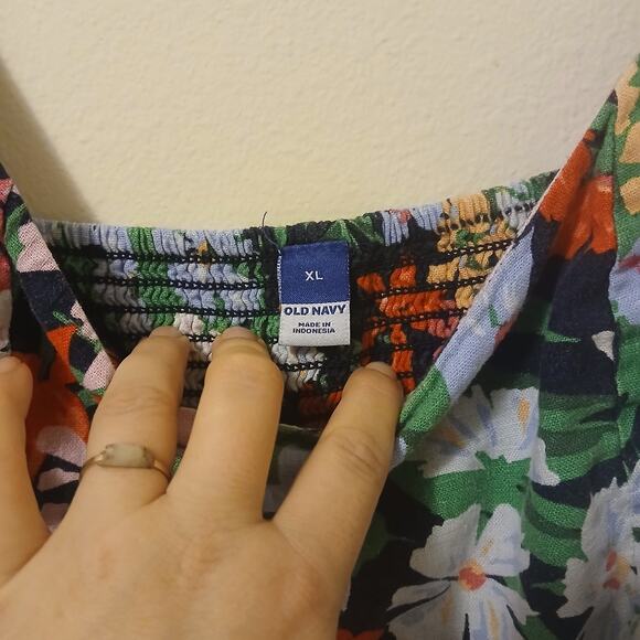 Old Navy Cami Mini Dress Size XL Floral Smocked Adjustable Straps & Pockets - Picture 2 of 7